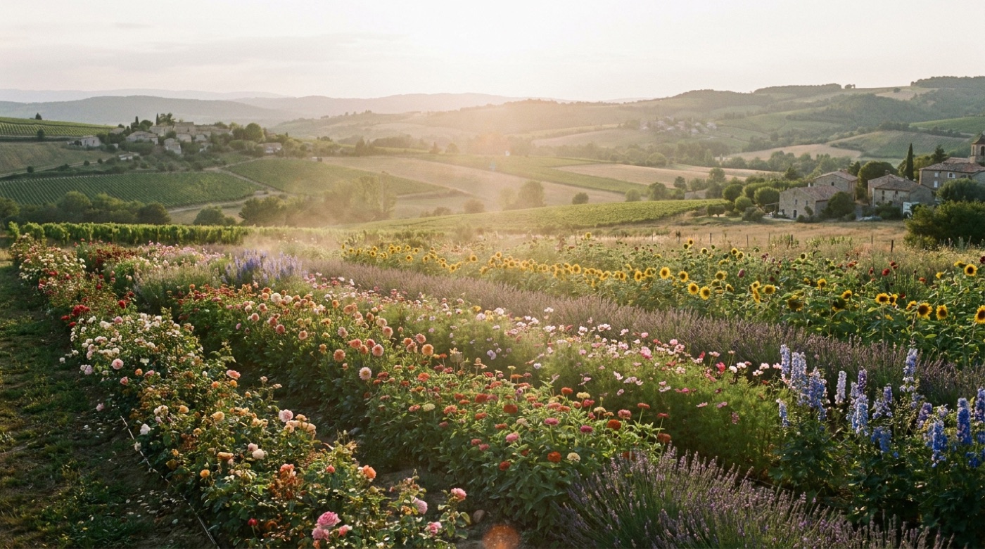 Champ de fleurs au lever du jour, Drôme